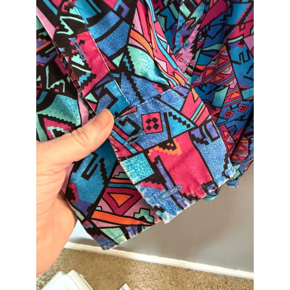 VTG Brooks & Dunn Panhandle Slim Shirt 18/35 Aztec Western Bright Blue Pink USA - Picture 4 of 9
